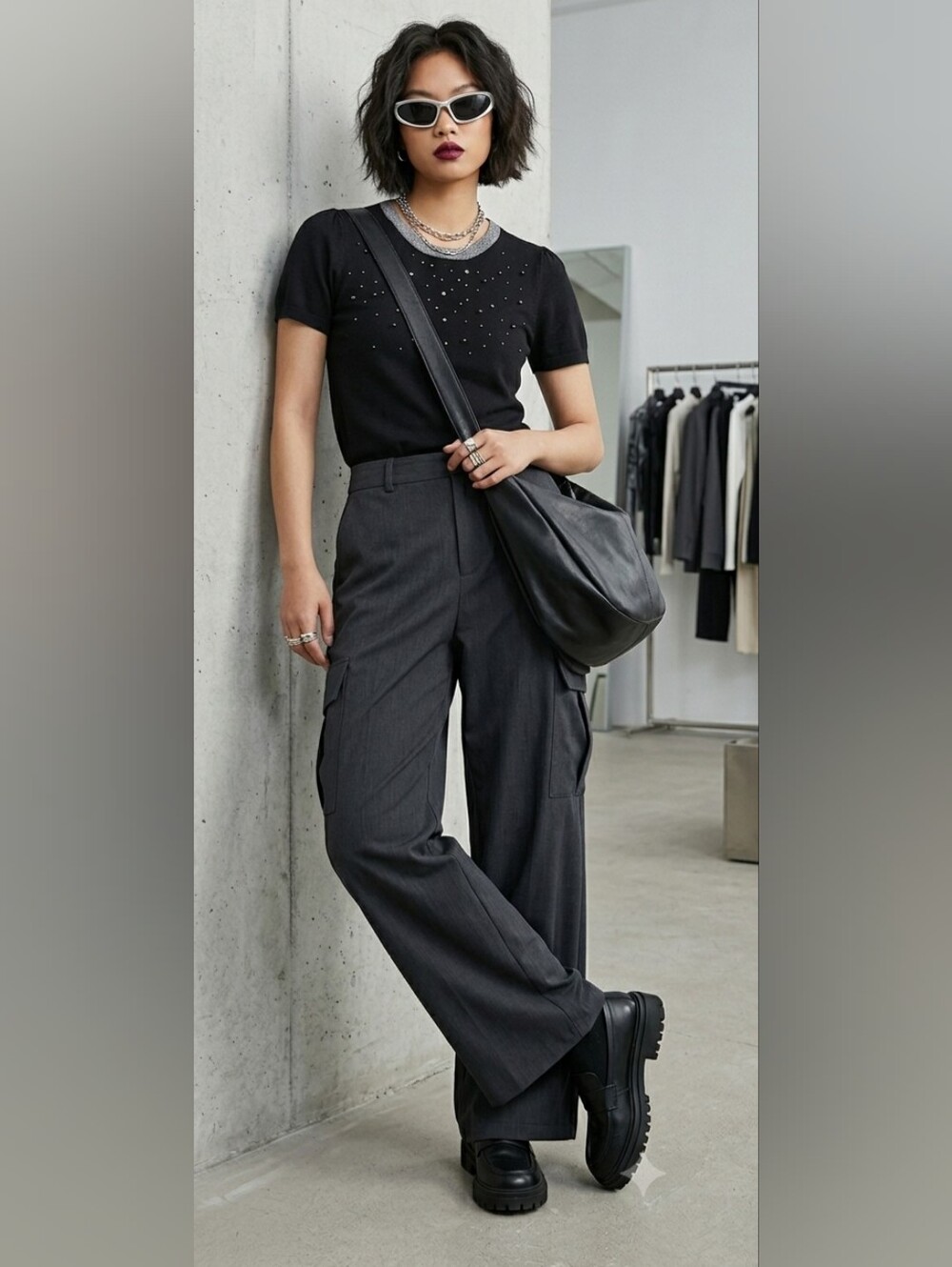 Vero Moda Knit Black Embellished Metallic Trim Short Sleeve Top M